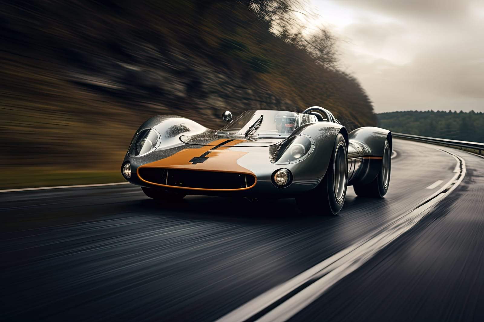 Performance car on a winding road